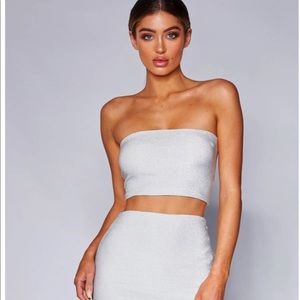Silver Bandeau shimmer top